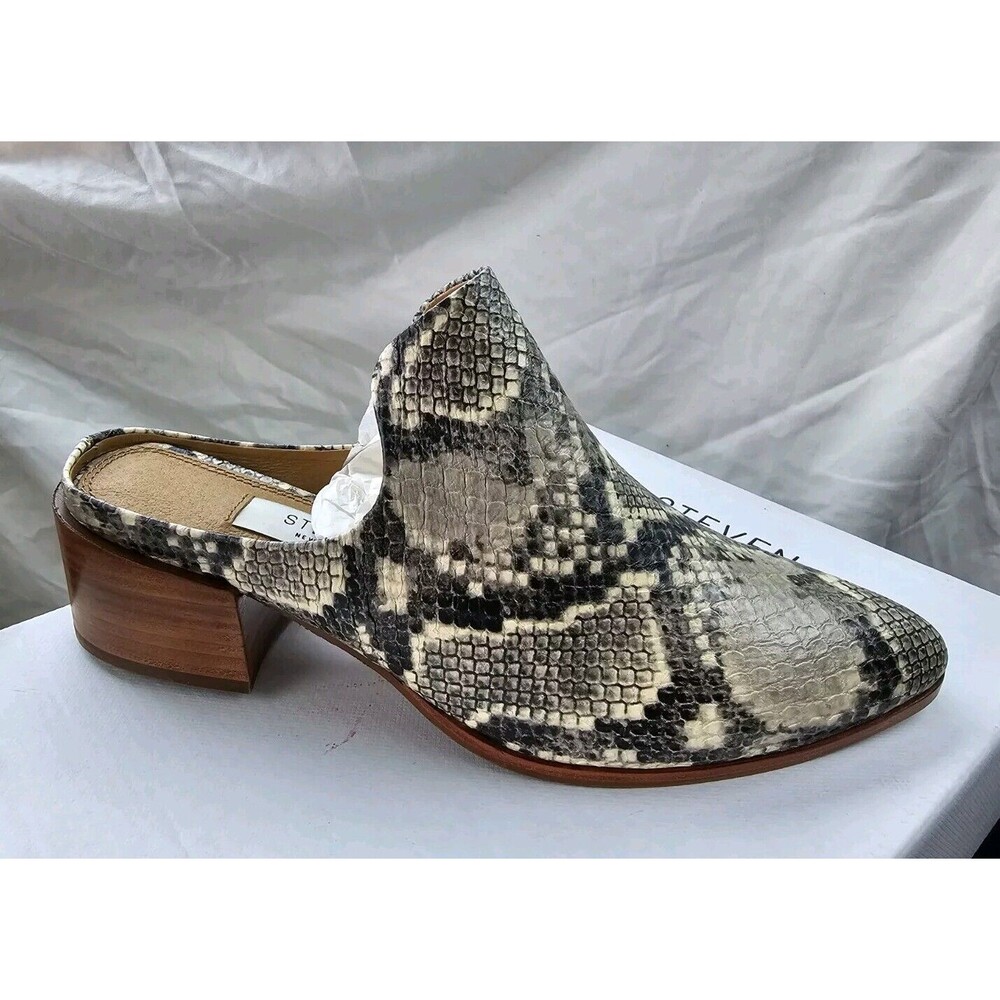 Steven by Steve Madden Deandra Snakeskin Embossed Mule Shoe Grey Sz 8.5 $129